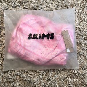 Skims Logo Plush Pointelle Shorts & Henley Set - Bubblegum Bow Fairisle